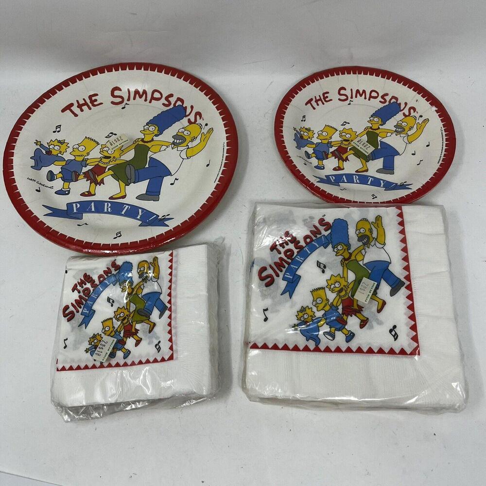 Simpsons 1989 Happy Birthday Lot Paper Plates Napkins New Vintage Sealed New